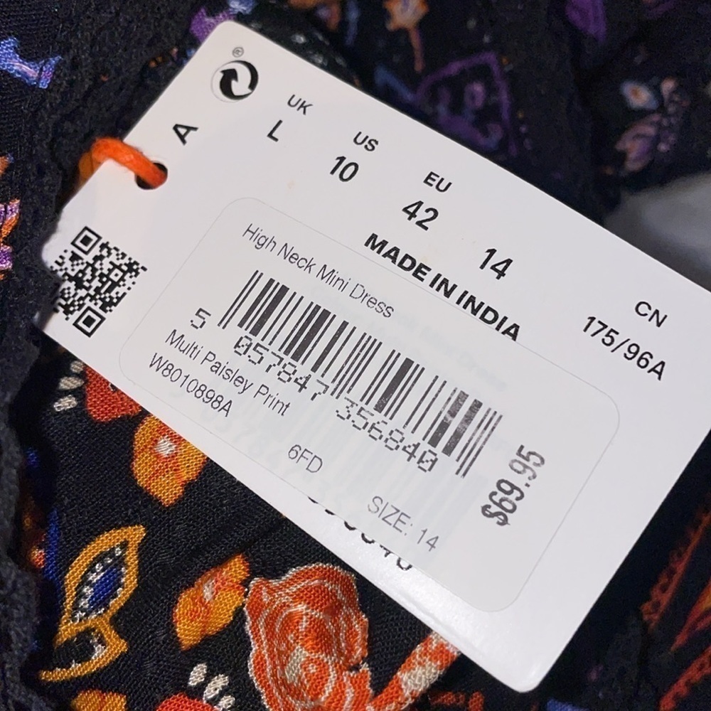 Superdry Multicolor Paisley High Neck Long Sleeve Cottagecore Boho Mini Dress - Picture 15 of 15